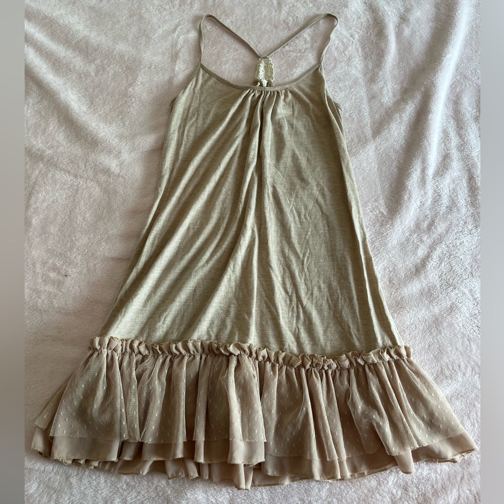 Tan, Cream, Beige Tank Top Flowy Dress Halter Style A’Reve